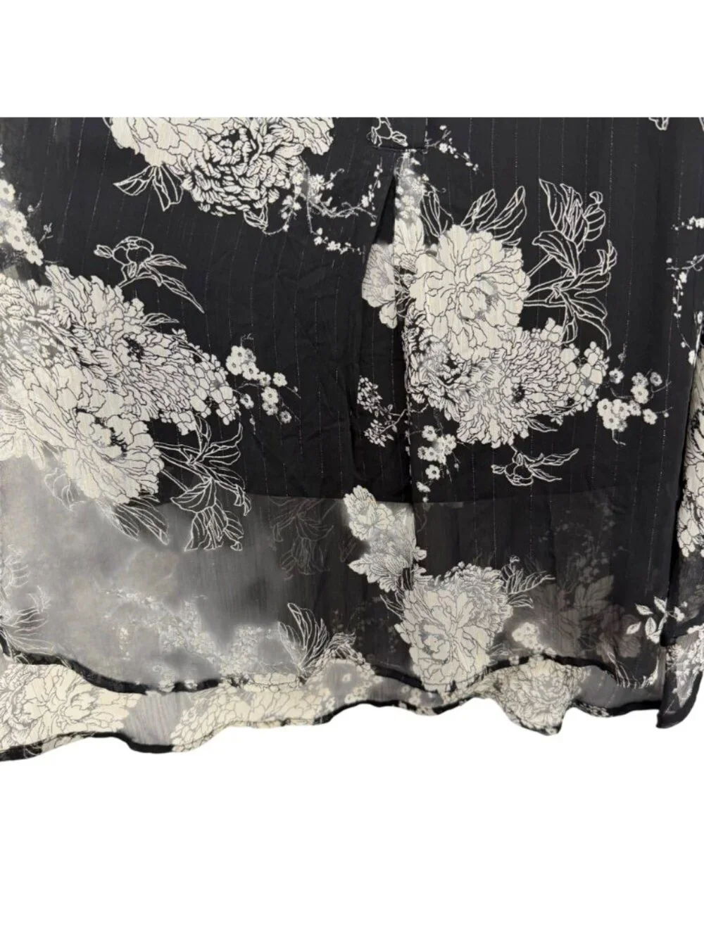 Roz & Ali Black Floral Metalic Sheer Tunic Blouse W/ Lined Tank Top Woman SZ 1X